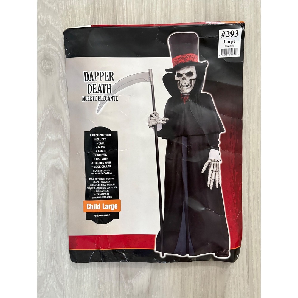 Dapper Death Boys Costume Child Large 7 Pcs Halloween Skeleton Reaper Size L